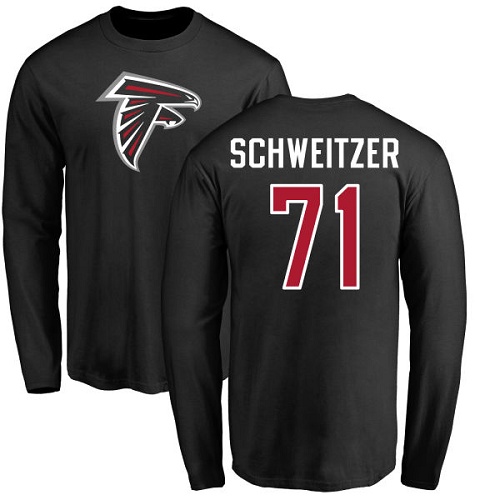 Atlanta Falcons Men Black Wes Schweitzer Name And Number Logo NFL Football #71 Long Sleeve T Shirt->atlanta falcons->NFL Jersey